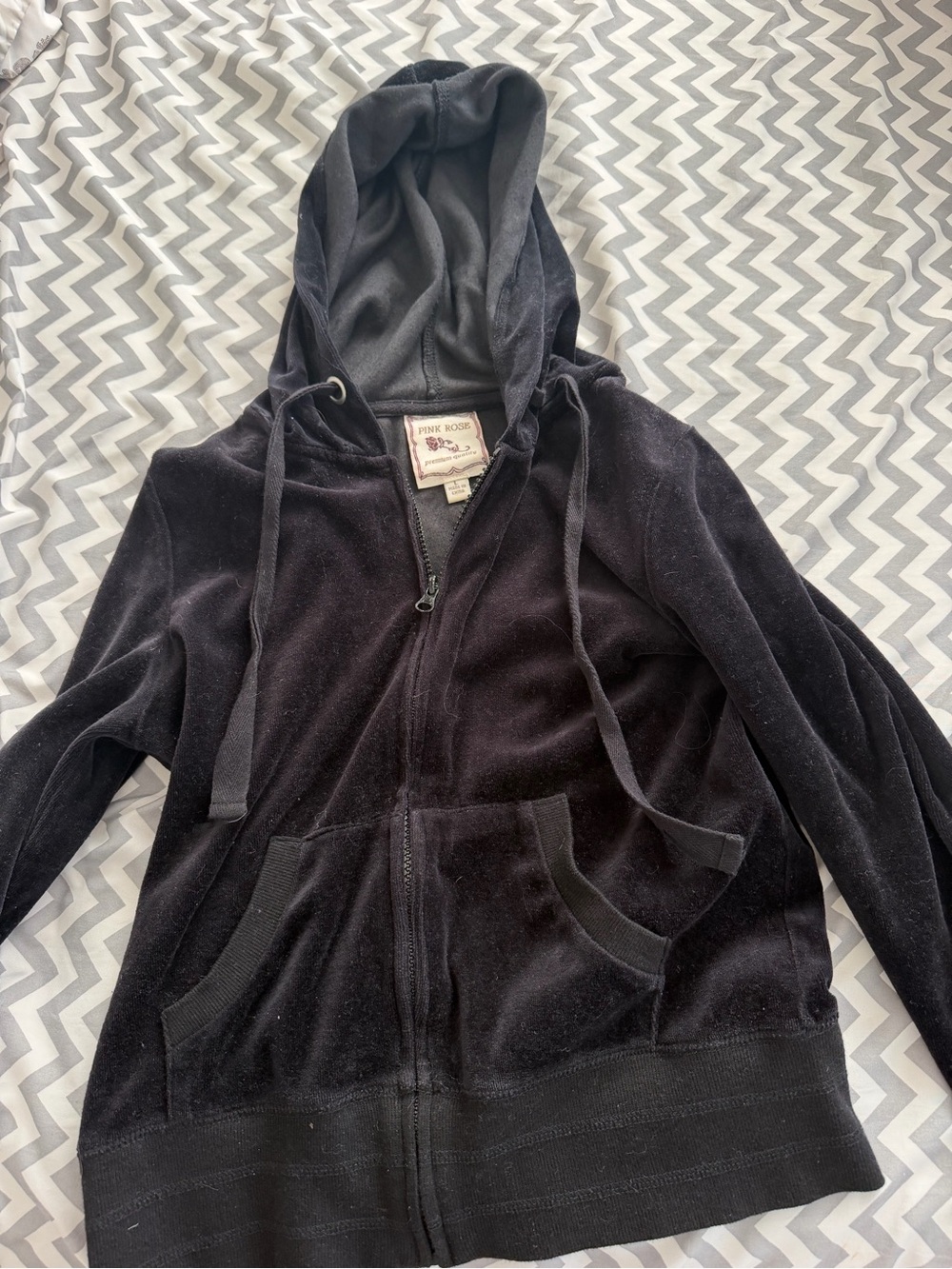 Pink Rose Black Hoodie Label with Rose Motif